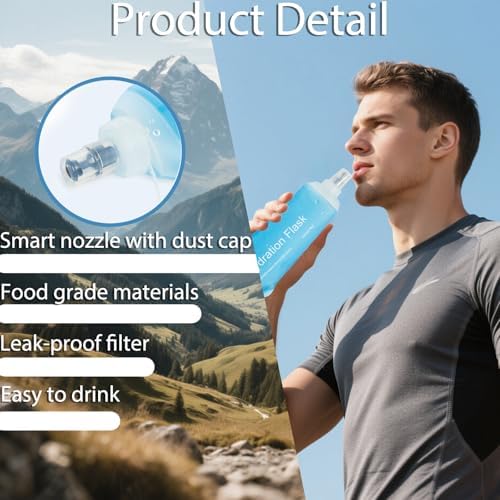CLINTT 500ml Soft Flask, Foldable Running Water Bottle, TPU Folding Soft Water Flask, BPA-Free Collapsible Flask for Hydration Pack Running Vest, Cycling, Climbing, Hiking - 1Pcs, Blue - Image 6