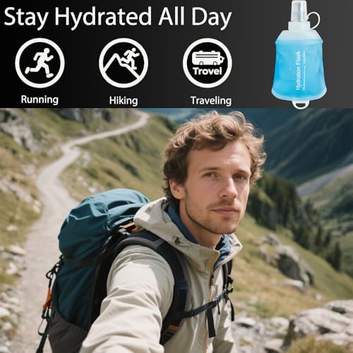 CLINTT 500ml Soft Flask, Foldable Running Water Bottle, TPU Folding Soft Water Flask, BPA-Free Collapsible Flask for Hydration Pack Running Vest, Cycling, Climbing, Hiking - 1Pcs, Blue - Image 7