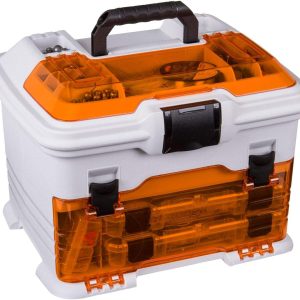 Flambeau Outdoors T4P Pro Multiloader Tackle Box - Portable Fishing Lure Organizer Station With Zerust Anti-RustTechnology, Includes 5 Removable Tuff Tainer Tackle Boxes, White/Orange