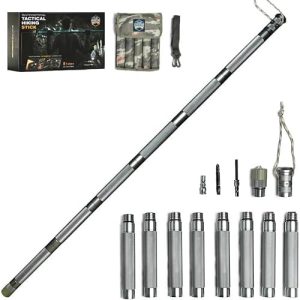 Hiking Tactical Stick Walking Staff - Outdoor Multitool Gear Trekking Pole Collapsible Retractable Premium 15 in 1 | 8 Tubes