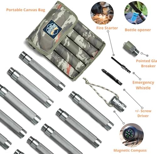 Hiking Tactical Stick Walking Staff - Outdoor Multitool Gear Trekking Pole Collapsible Retractable Premium 15 in 1 | 8 Tubes - Image 2