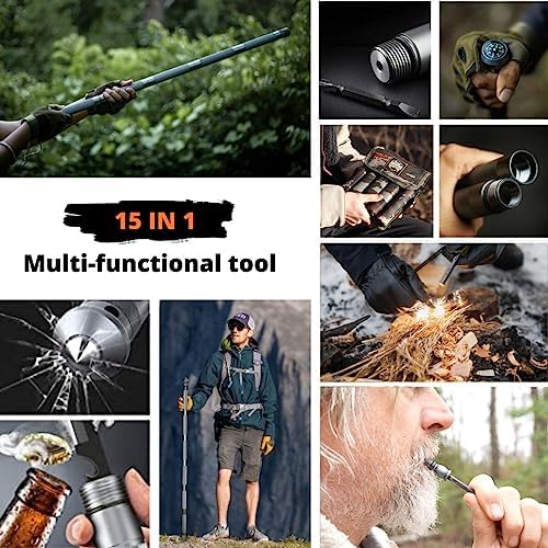 Hiking Tactical Stick Walking Staff - Outdoor Multitool Gear Trekking Pole Collapsible Retractable Premium 15 in 1 | 8 Tubes - Image 3